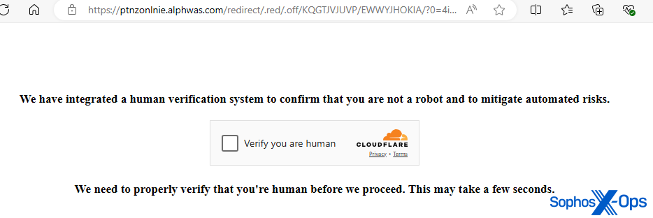 An alternative CAPTCHA page gating a phishing site