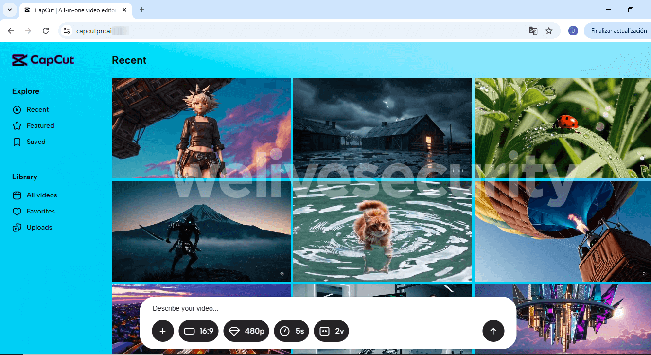 Figure 1a. Fake CapCut site - homepage