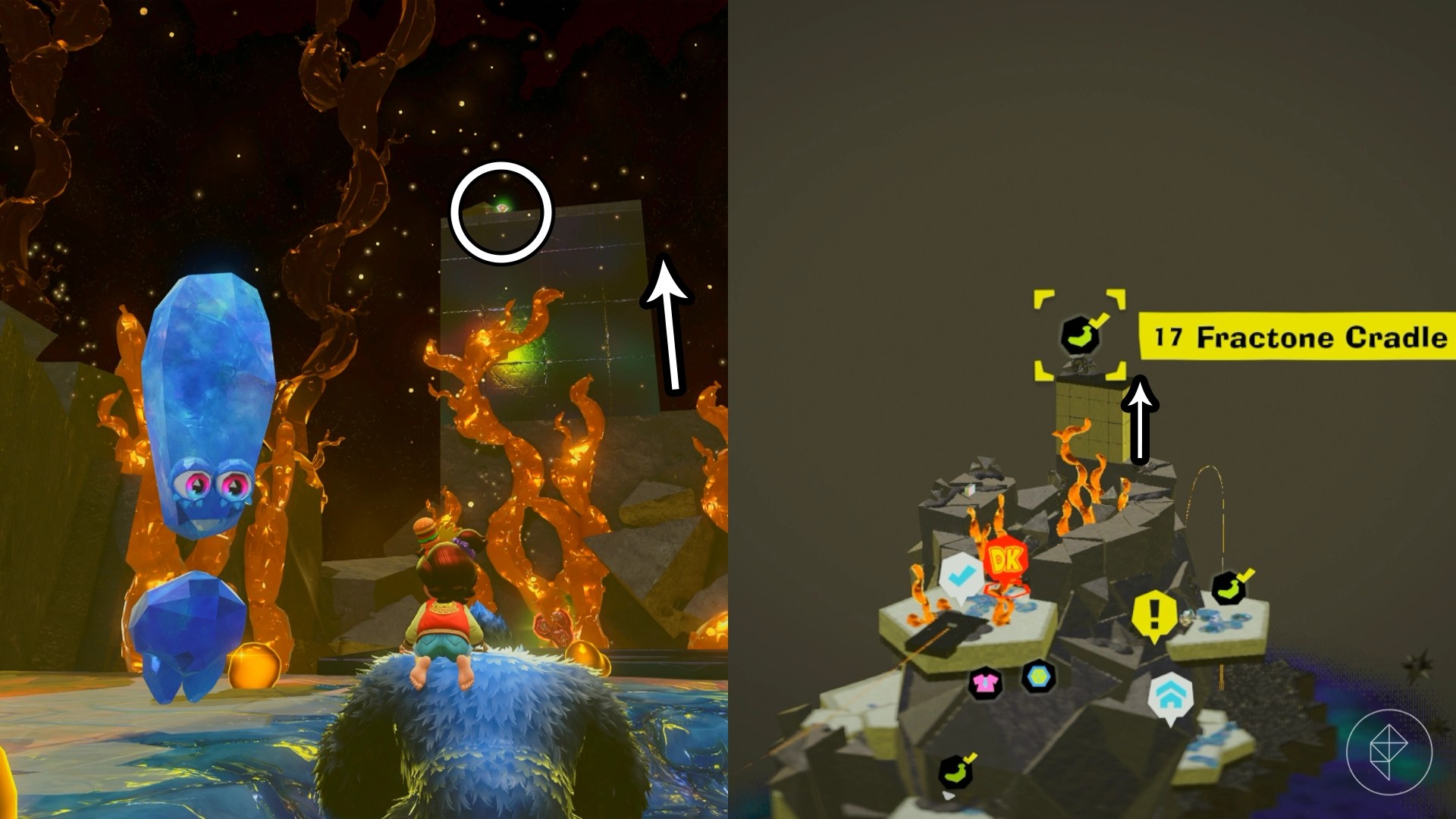 The tip of a banana peeks over the edge of a cliff in Donkey Kong Bananza