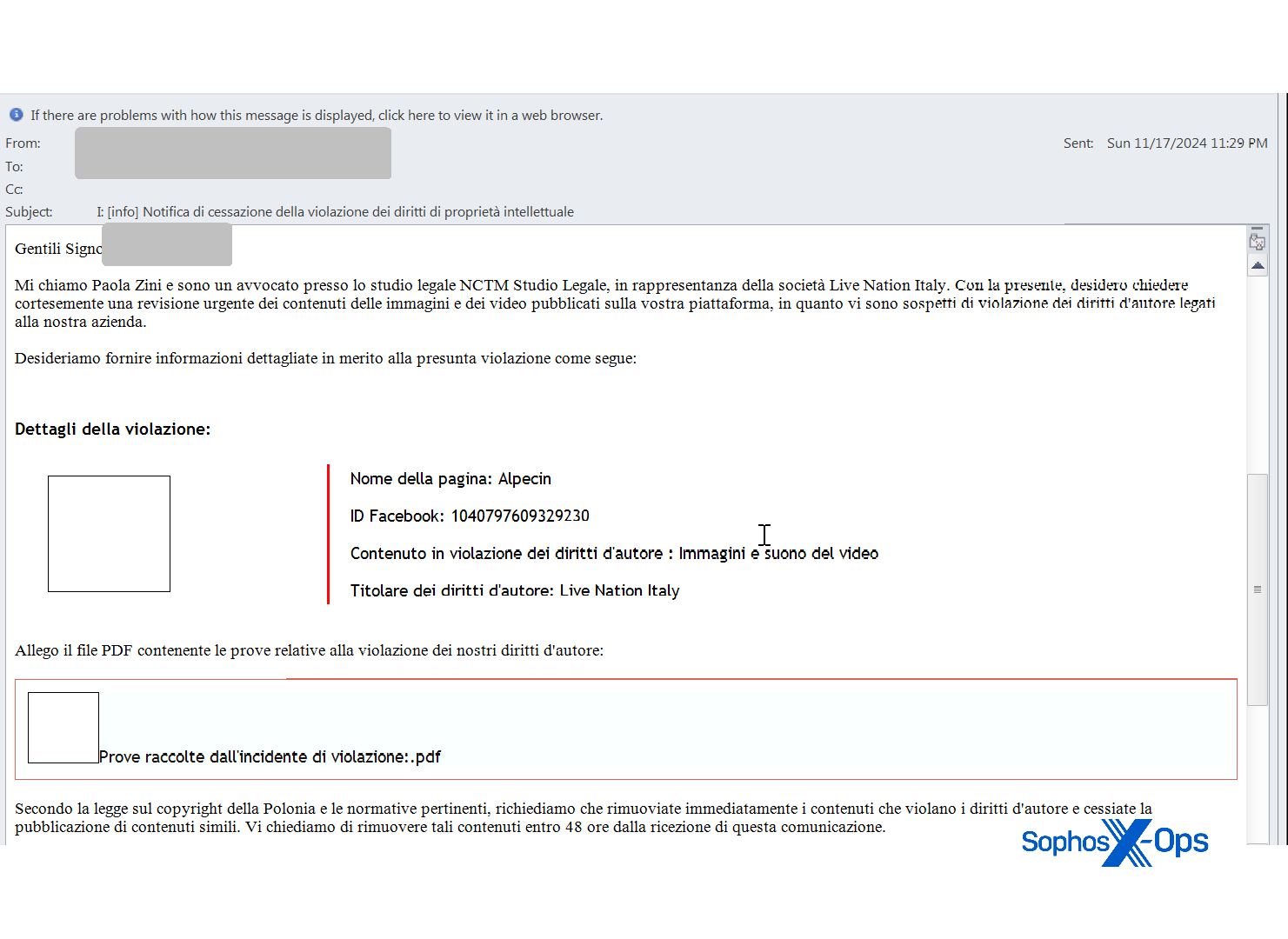 A phishing email in Italian, as described in text