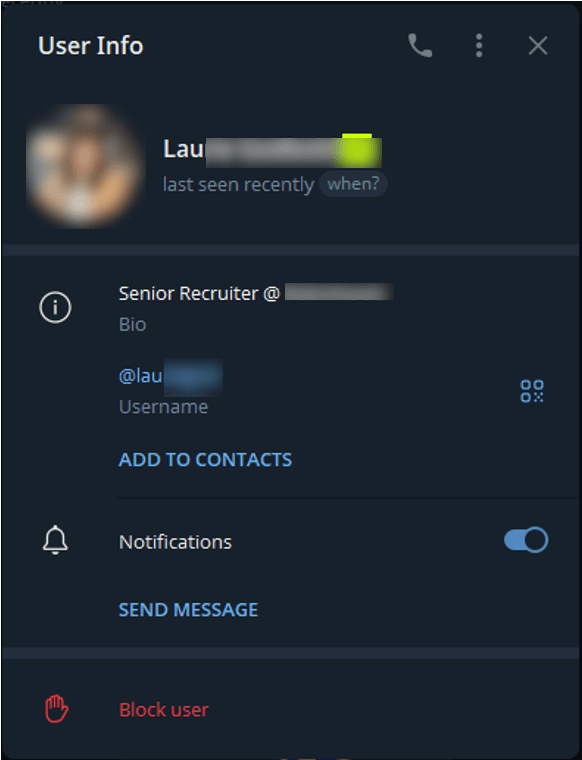 Fake Telegram account