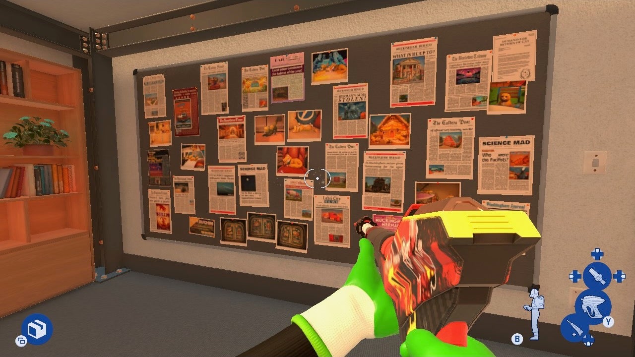 A pin-up board full of newspapers cuttings in PowerWash Simulator 2.