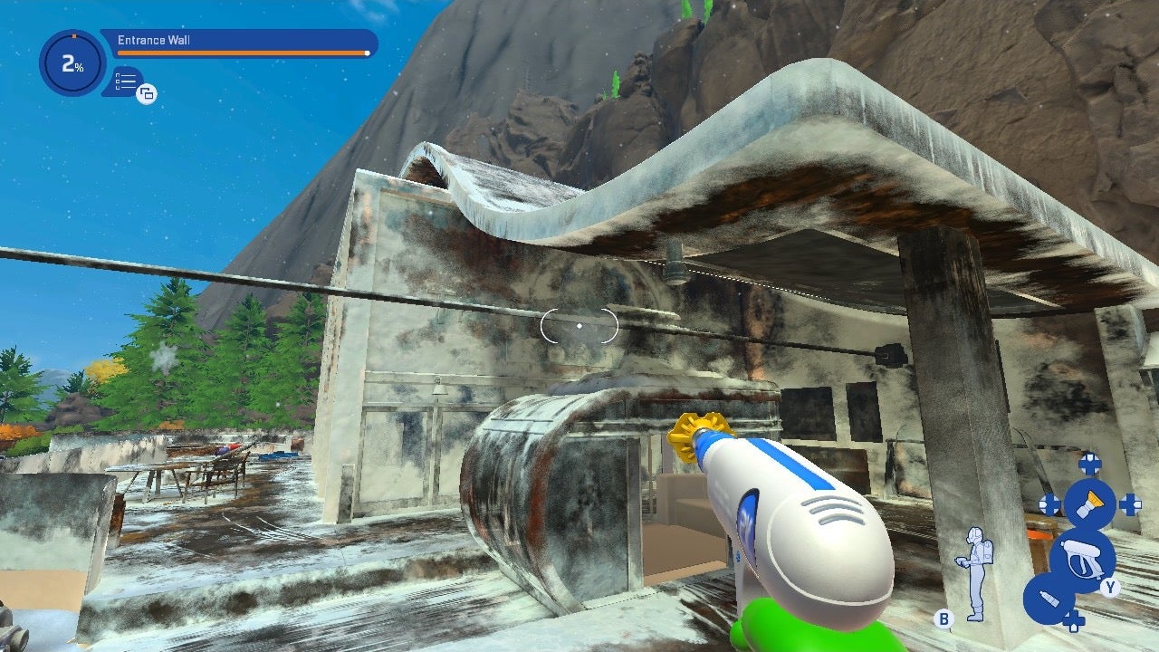 An absolutely filthy ski lift in PowerWash Simulator 2. Ugh! Better run that water pistol you're holding over the walls, pronto.