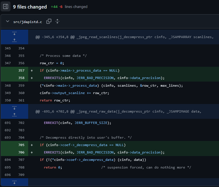 Figure 7. Diff of decompression routines
