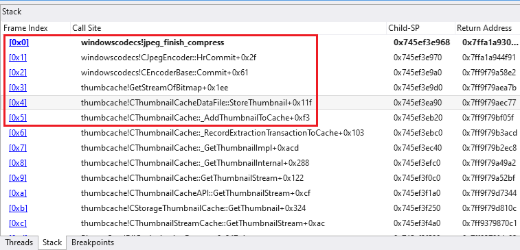 Figure 8. The vulnerable jpeg_finish_compress function is called