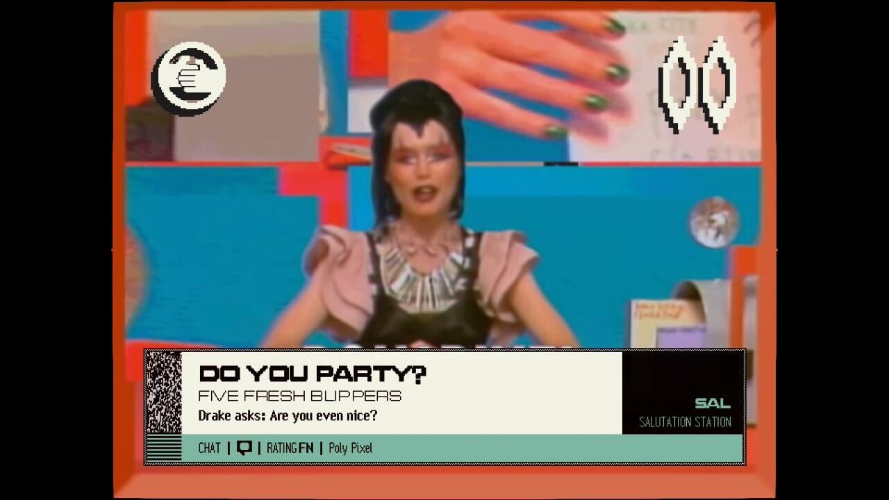 A woman appears at a newscaster desk. 